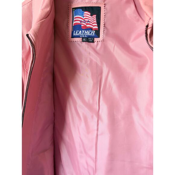 Vintage Leather USA Pink Biker Zip Up 100% Genuine Leather Jacket- Size XL - Picture 11 of 12